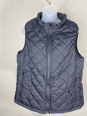 NY Threads Women's XL Diamond Quilted Puffer Vest Black Lightweight Full Zip NWT